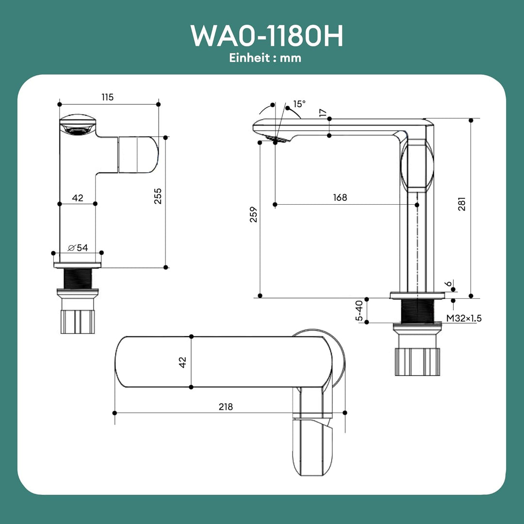 Mai & Mai Wasserhahn Bad Waschtischarmatur Einhebelmischer Mischbatterie Bad Armatur Badezimmer aus