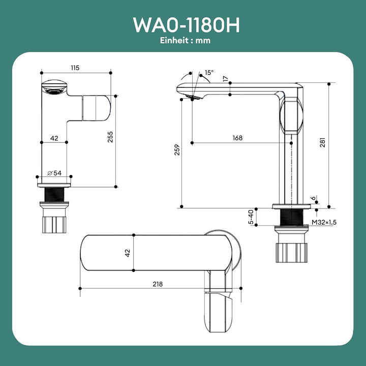 Mai & Mai Wasserhahn Bad Waschtischarmatur Einhebelmischer Mischbatterie Bad Armatur Badezimmer aus
