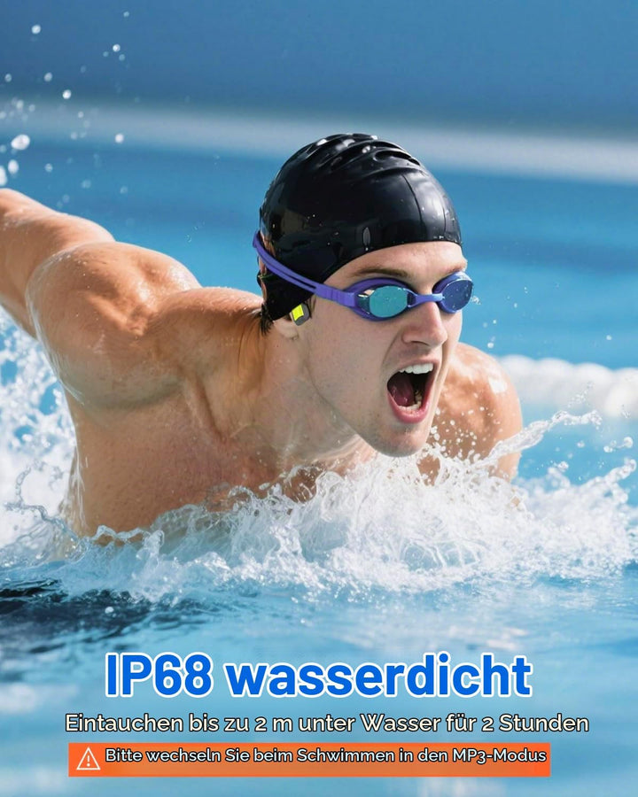 MONODEAL Knochenschall Kopfhörer Schwimmen Bluetooth 5.4 IP68 Unterwasser 8G MP3 Open Ear Sport-Kopf