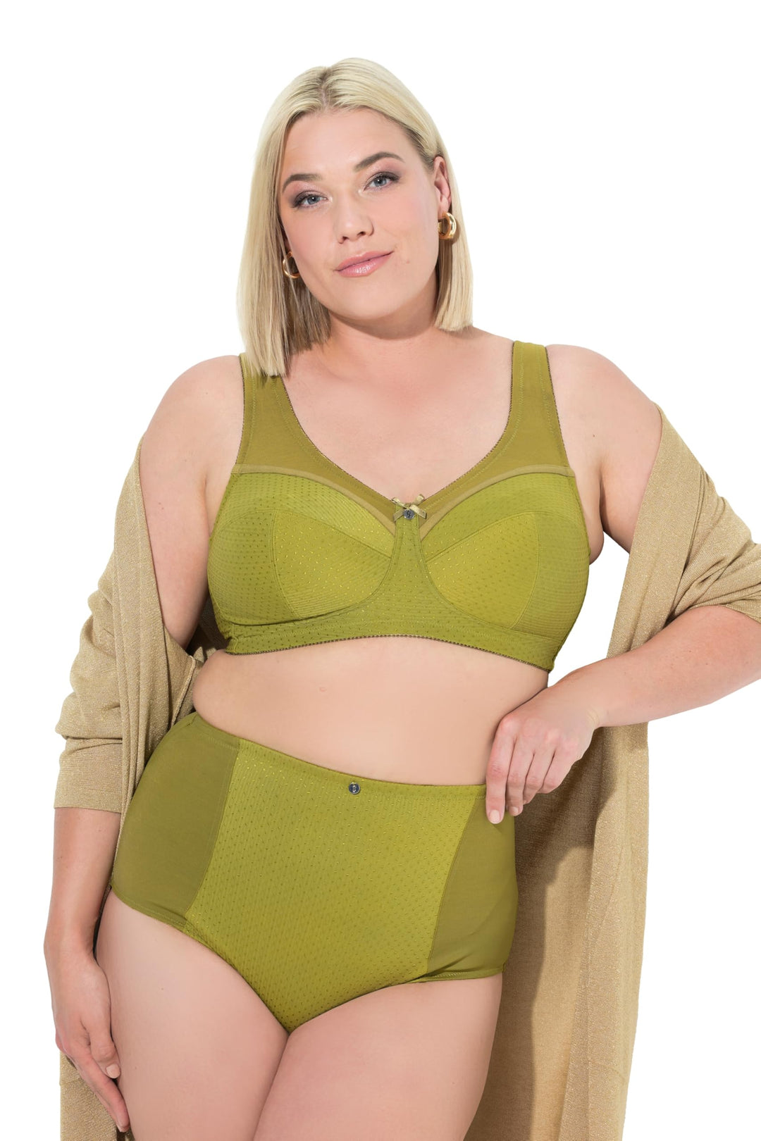 Ulla Popken Damen Miederhose, High Waist, Jacquard-Einsatz Underwear 42-44 Hells Gelbgrün, 42-44 Hel
