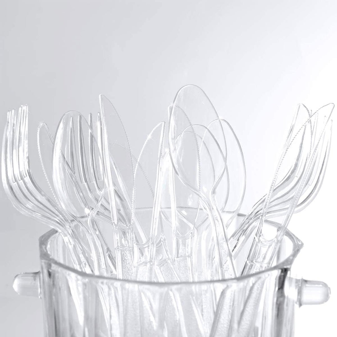 300 Stück Plastikbesteck,Wiederverwendbar Besteck,Party Besteck Plastik,Plastiklöffel,PlastikLöffel,