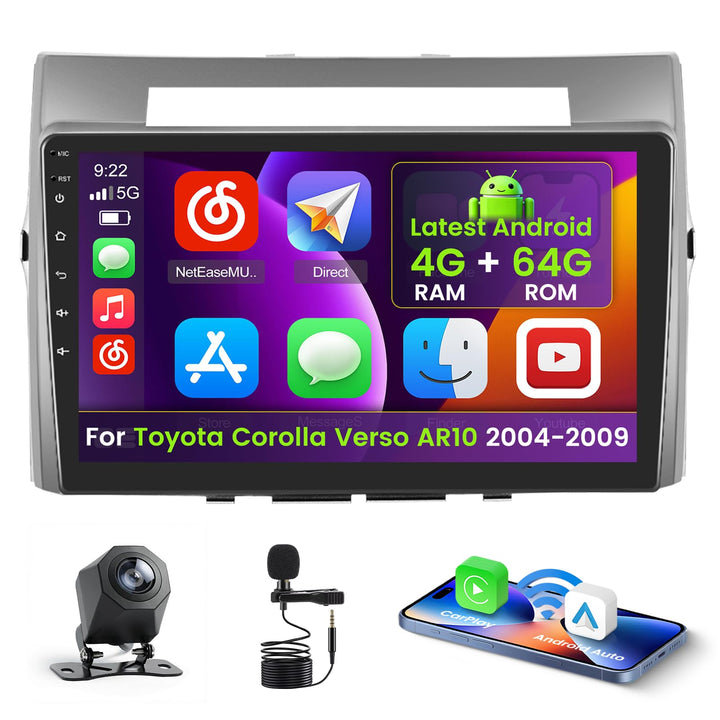 Inefala 4+64G Android 15 Autoradio für Toyota Corolla Verso AR10 2004-2009 mit 9'' In-Cell Bildschir