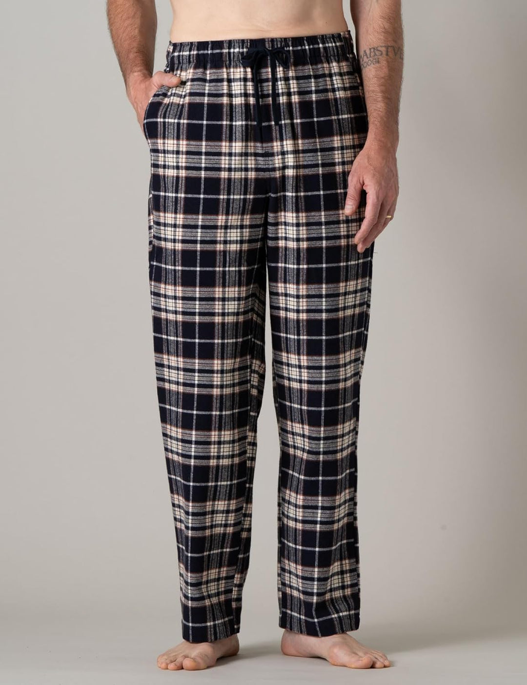 LAPASA Herren Schlafanzughose karierte Pyjamahose, Long Relaxhose Loungehose Freizeithose (M38 Baumw
