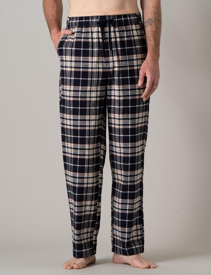 LAPASA Herren Schlafanzughose karierte Pyjamahose, Long Relaxhose Loungehose Freizeithose (M38 Baumw