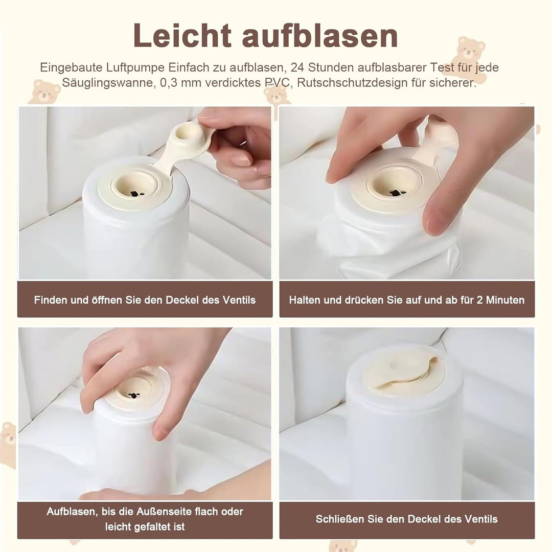 Aufblasbare Badewanne Baby - 90 x 55 x 30 cm Tragbare Kinder Badewanne Aufblasbar, Bärenmuster Babyw