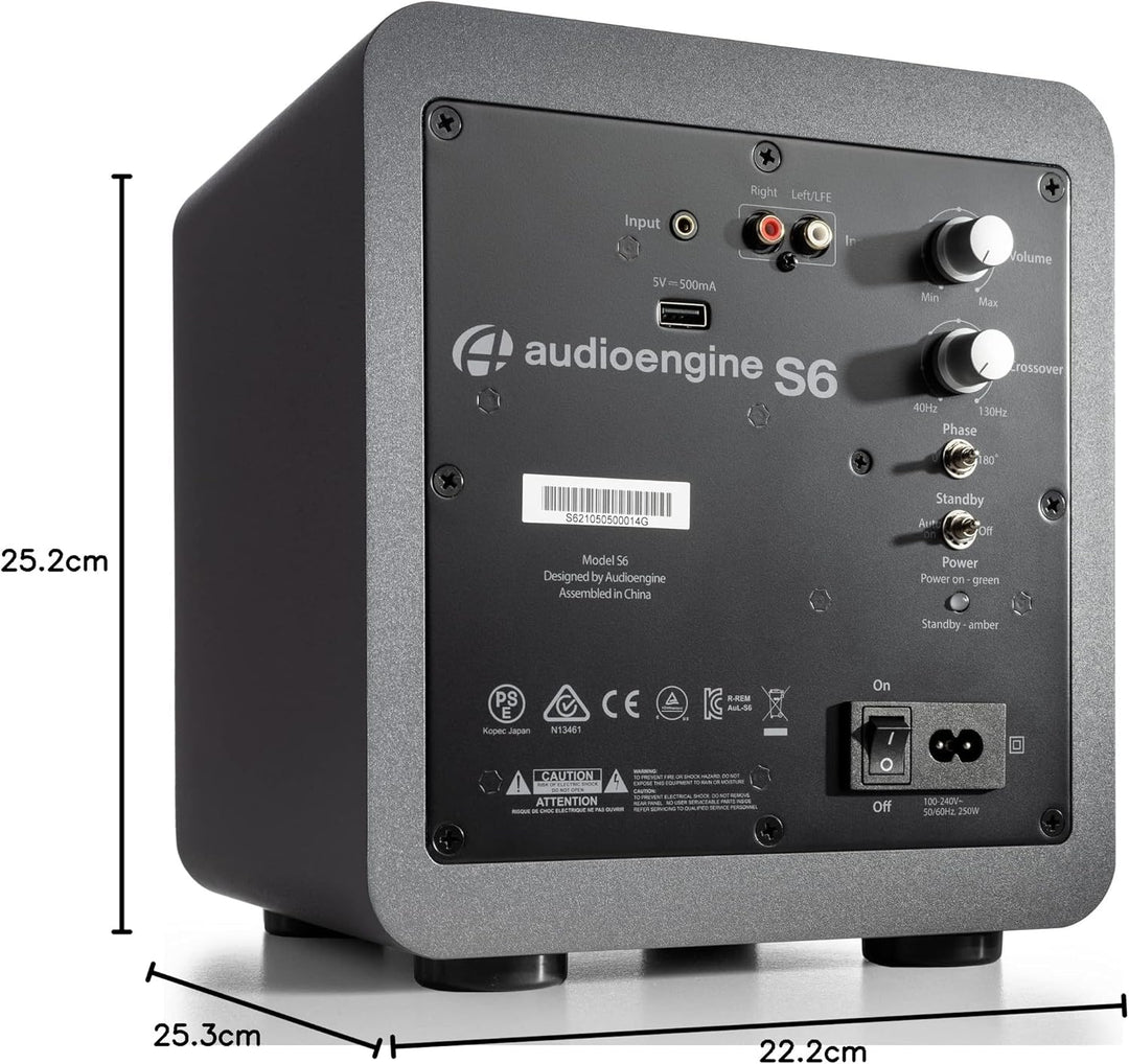 Audioengine S6 Aktiv Subwoofer 15 cm kompakte Grösse, kraftvoller Bass in einem kleinen Paket - 210