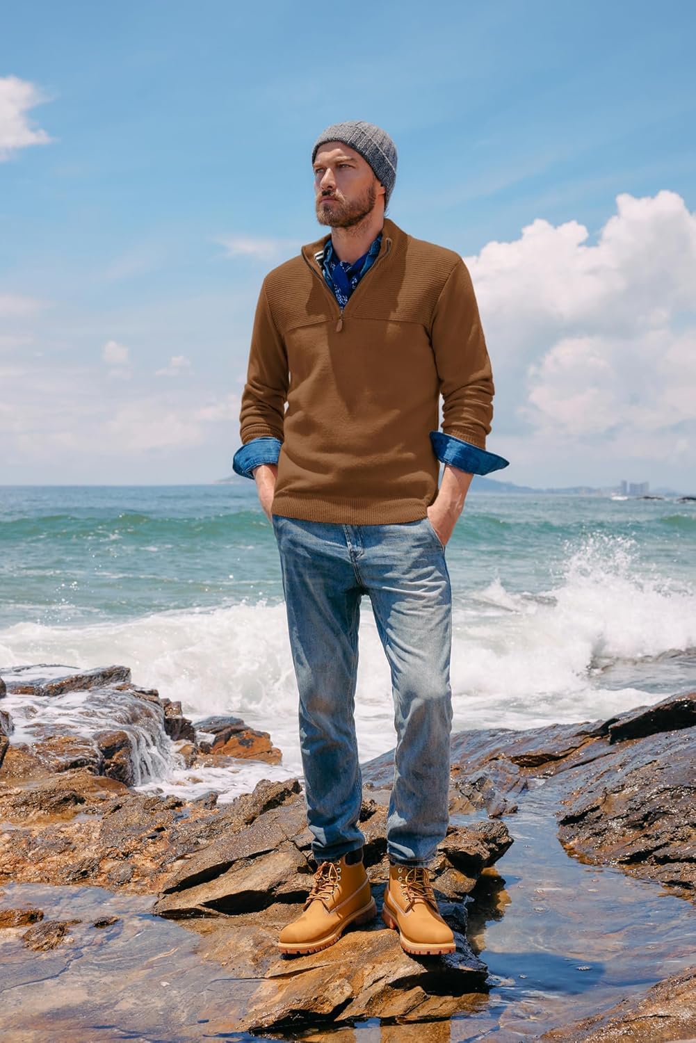 PaulJones Troyer Pullover Herren Strickpullover mit Reissverschluss und Stehkragen Arbeitspullover M