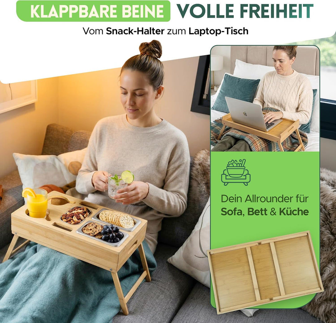 naturlik 3-in-1 Couchbar Snackbox mit klappbaren Beinen – XL Serviertablett, Betttablett und Laptop-