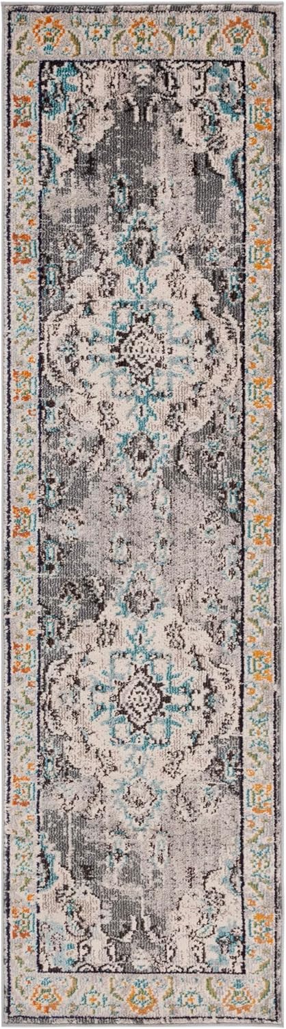 SAFAVIEH Boho Teppich für Wohnzimmer, Esszimmer, Schlafzimmer - Monaco Collection, Kurzer Flor, Grau