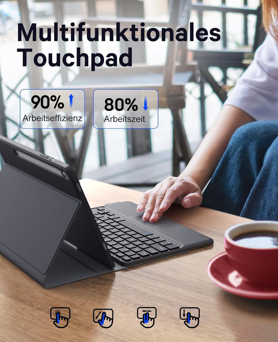 Earto Samsung Galaxy Tab Tastatur für S9 11"/S9 FE 10.9”, Smart Touchpad, Tab S9 Hülle mit S-Pen-Hal