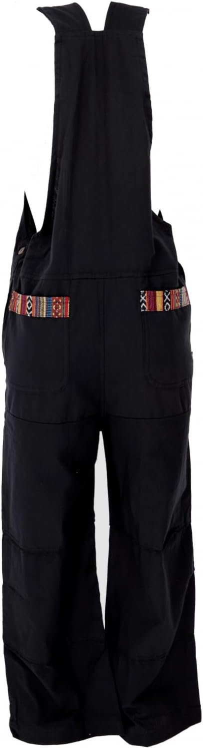 GURU SHOP Weite Latzhose, Ethno Style Oversize Einteiler, Overall, Damen, Baumwolle 38 Schwarz, 38 S