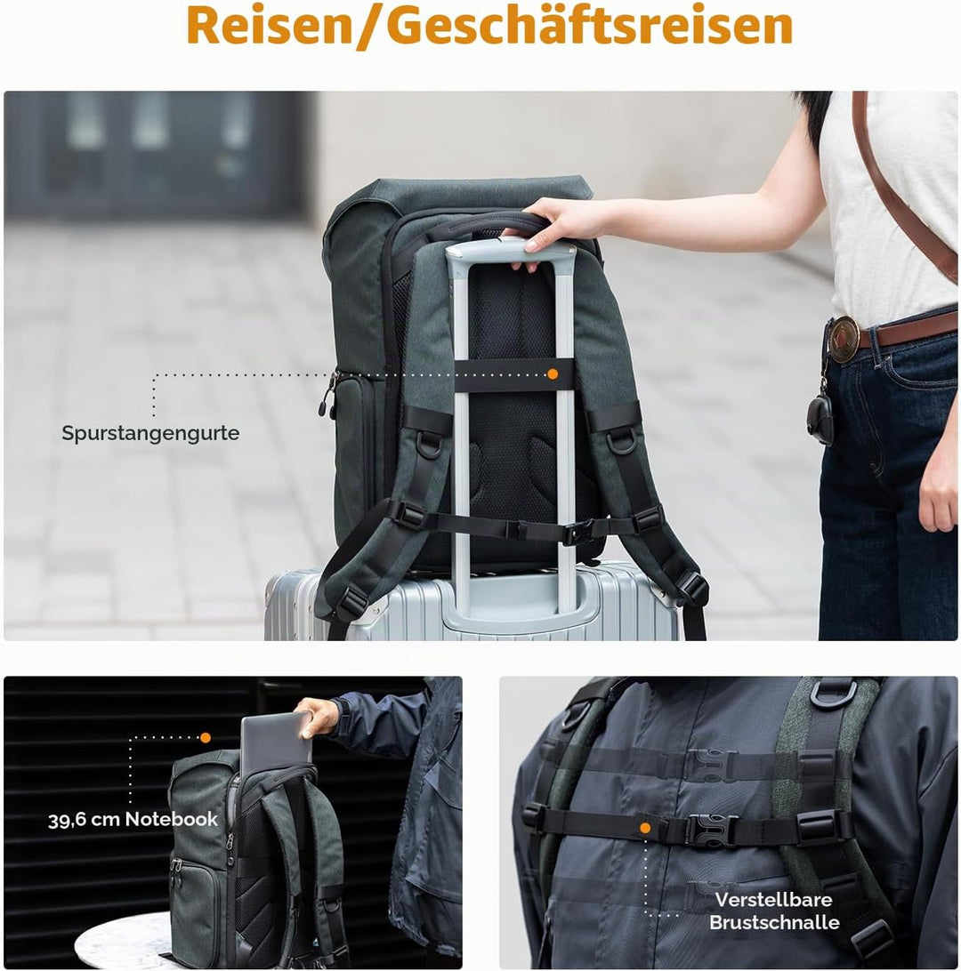 K&F Concept Kamerarucksack Rolltop 20L Fotorucksack Wasserdicht Robuste Rucksack-Stofftaschen aus St