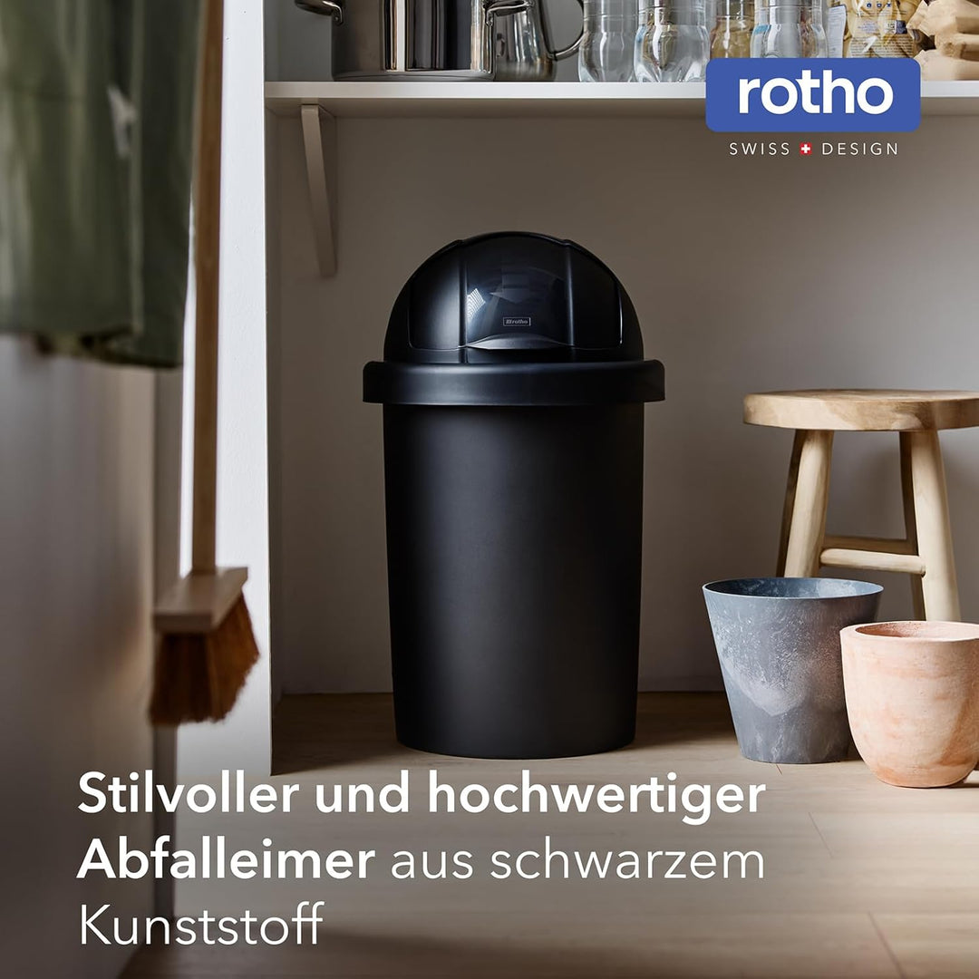 Rotho ROLL BOB runder Mülleimer mit Deckel 30 l, Leicht zu bedienen, Hygienisch, Kunststoff, schwarz