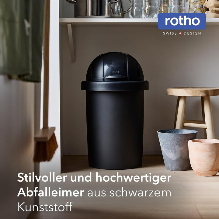 Rotho ROLL BOB runder Mülleimer mit Deckel 30 l, Leicht zu bedienen, Hygienisch, Kunststoff, schwarz