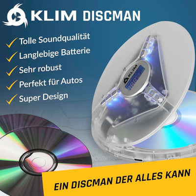 KLIM Discman mit Kopfhörer - Tragbarer CD-Player mit Kopfhörer - mit eingebautem Akku - NEU 2024 - K