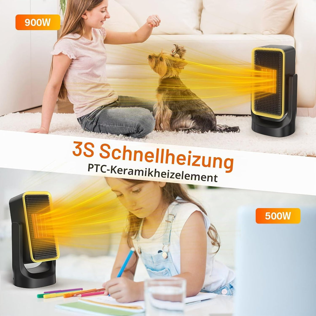 GARDTECH 900W elektrischer Heizlüfter mit Keramik-Technik, energiesparender Desktop-Heizlüfter für I