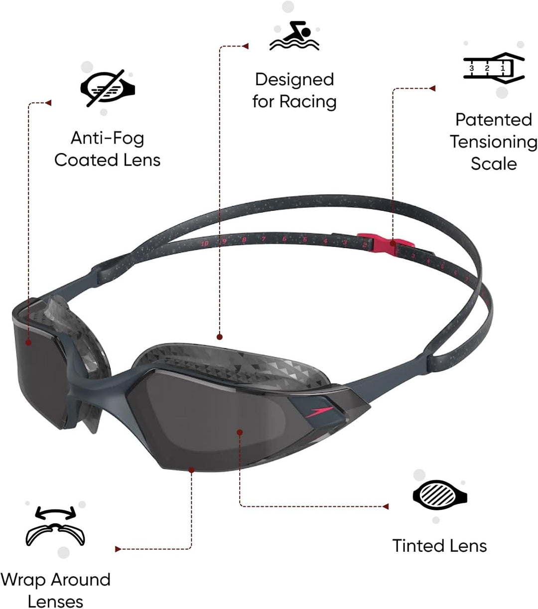 Speedo Unisex Aquapulse Pro Swimming Goggles | Anti-Fog | Anti-Mist | Anti-Leak, White/Clear/Purple