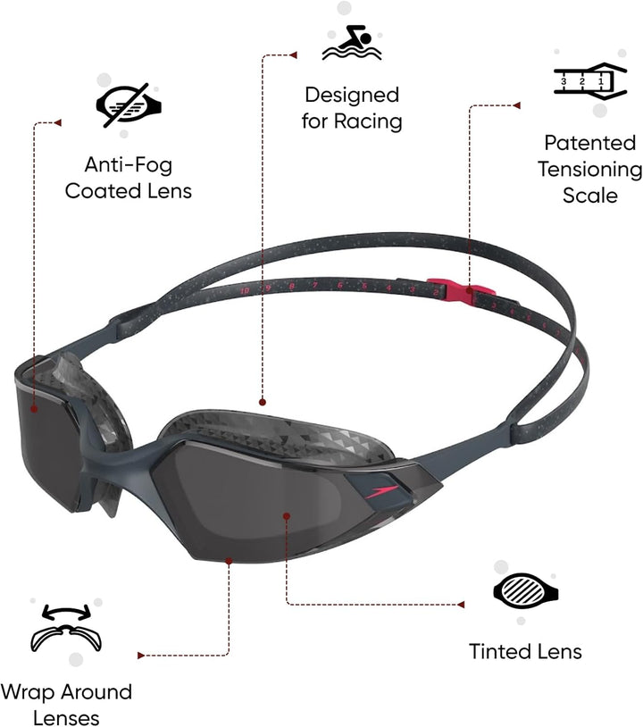 Speedo Unisex Aquapulse Pro Swimming Goggles | Anti-Fog | Anti-Mist | Anti-Leak, White/Clear/Purple