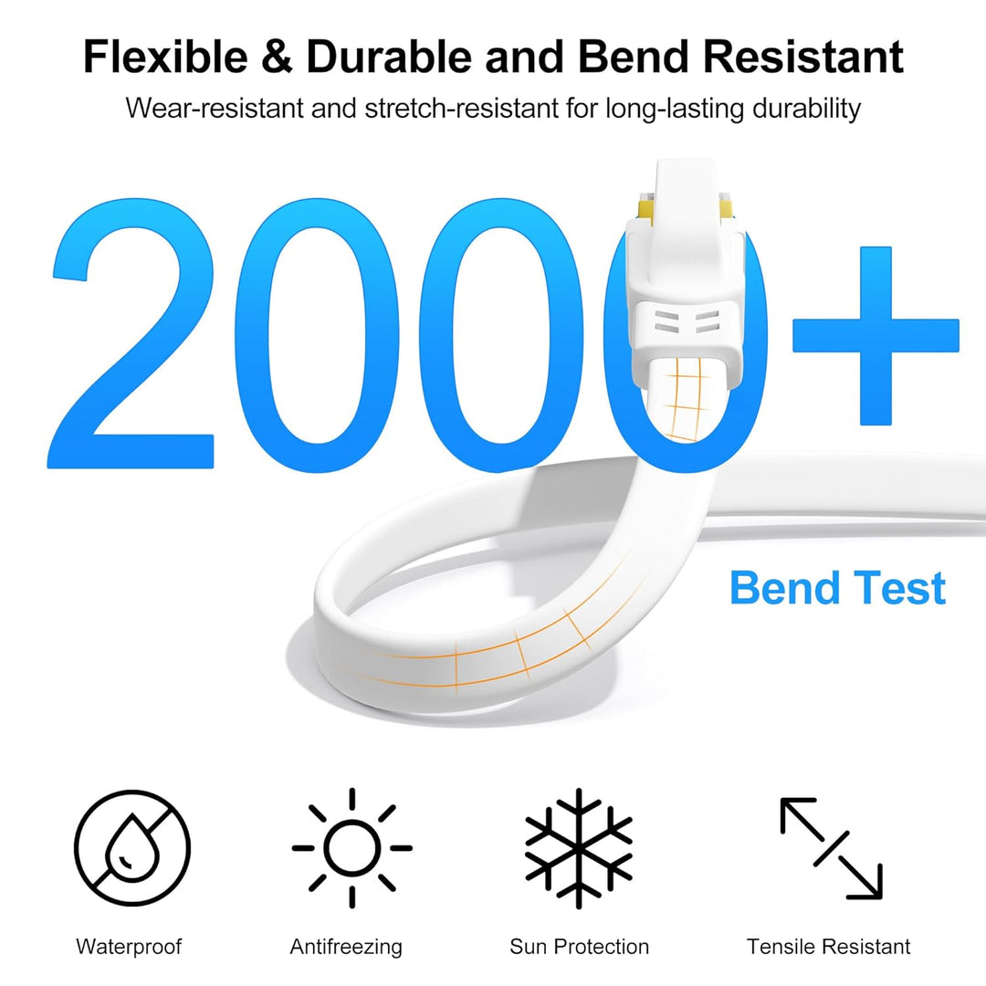 Nowunke LAN Kabel 10meter Cat 8 Netzwerkkabel 10m Flach Ethernet Kabel Weiss Hochgeschwindigkeit 40G