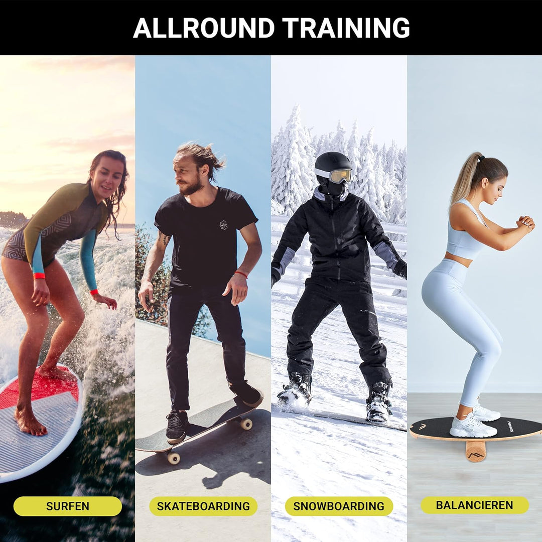 Surf Balance Board aus Holz/Balance Skateboard inkl. Rolle | Balance Board & Indoor Surfboard Trickb
