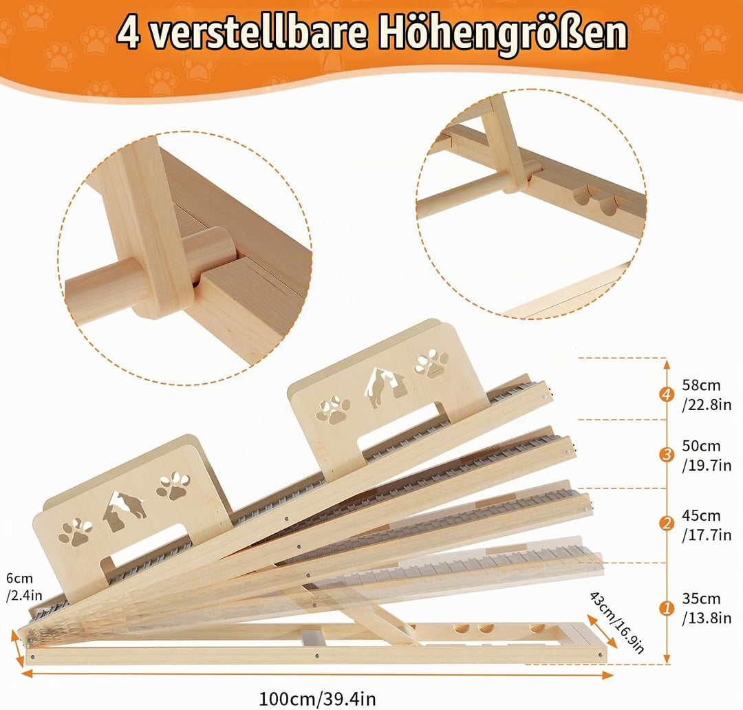 Hunderampe, Hunderampe Bett 100CM lang mit Sicherheitsgeländer, Höhenverstellbare Tragbare Hundetrep