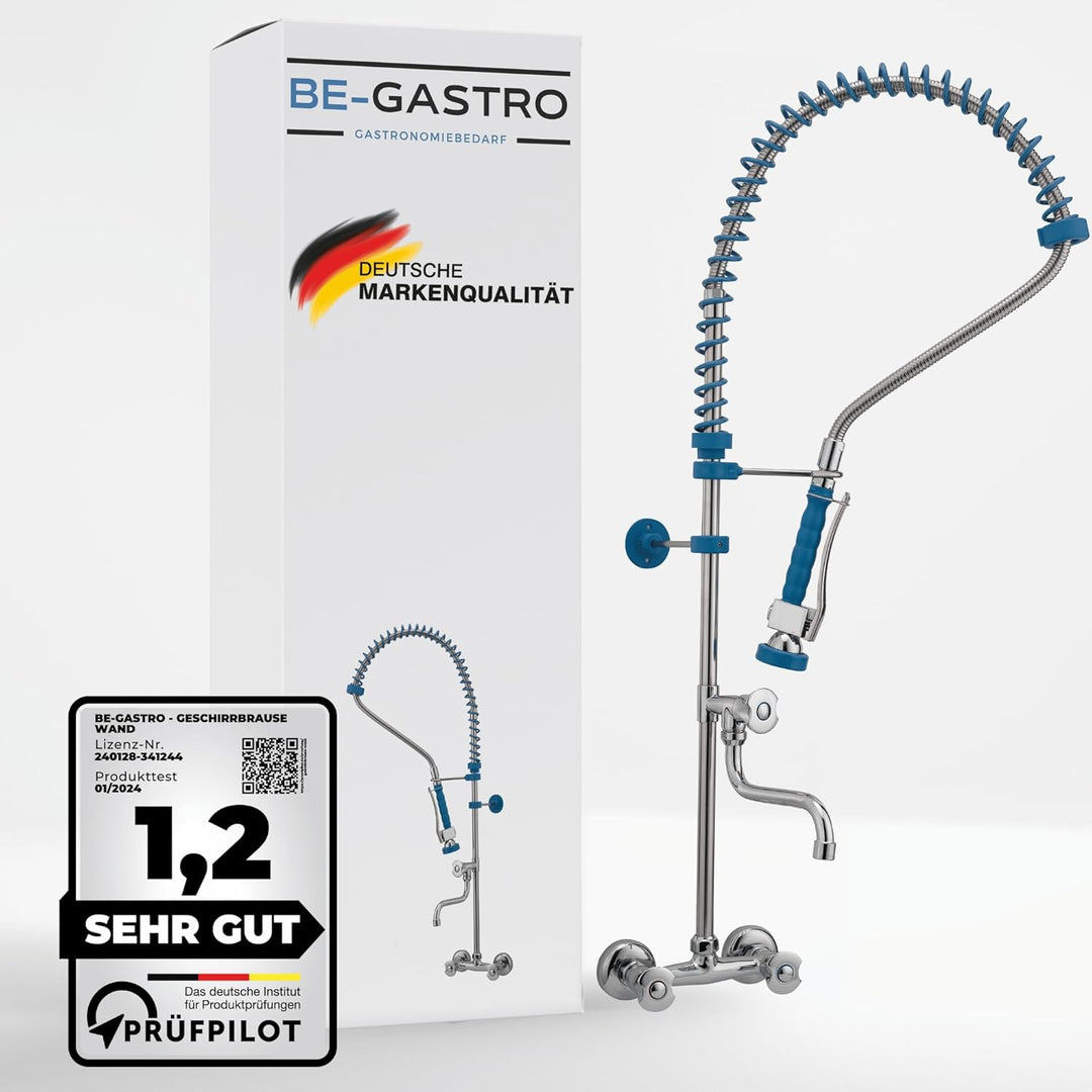 BE-GASTRO I Profi Gastro Geschirrbrause Zweiloch "Premium" Wandarmatur inkl. Wasserhahn, Mischbatter