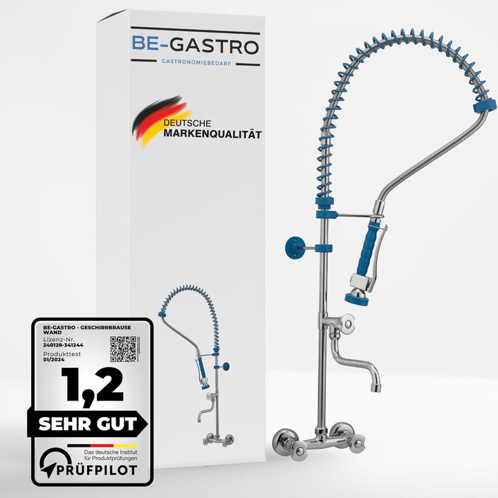 BE-GASTRO I Profi Gastro Geschirrbrause Zweiloch "Premium" Wandarmatur inkl. Wasserhahn, Mischbatter