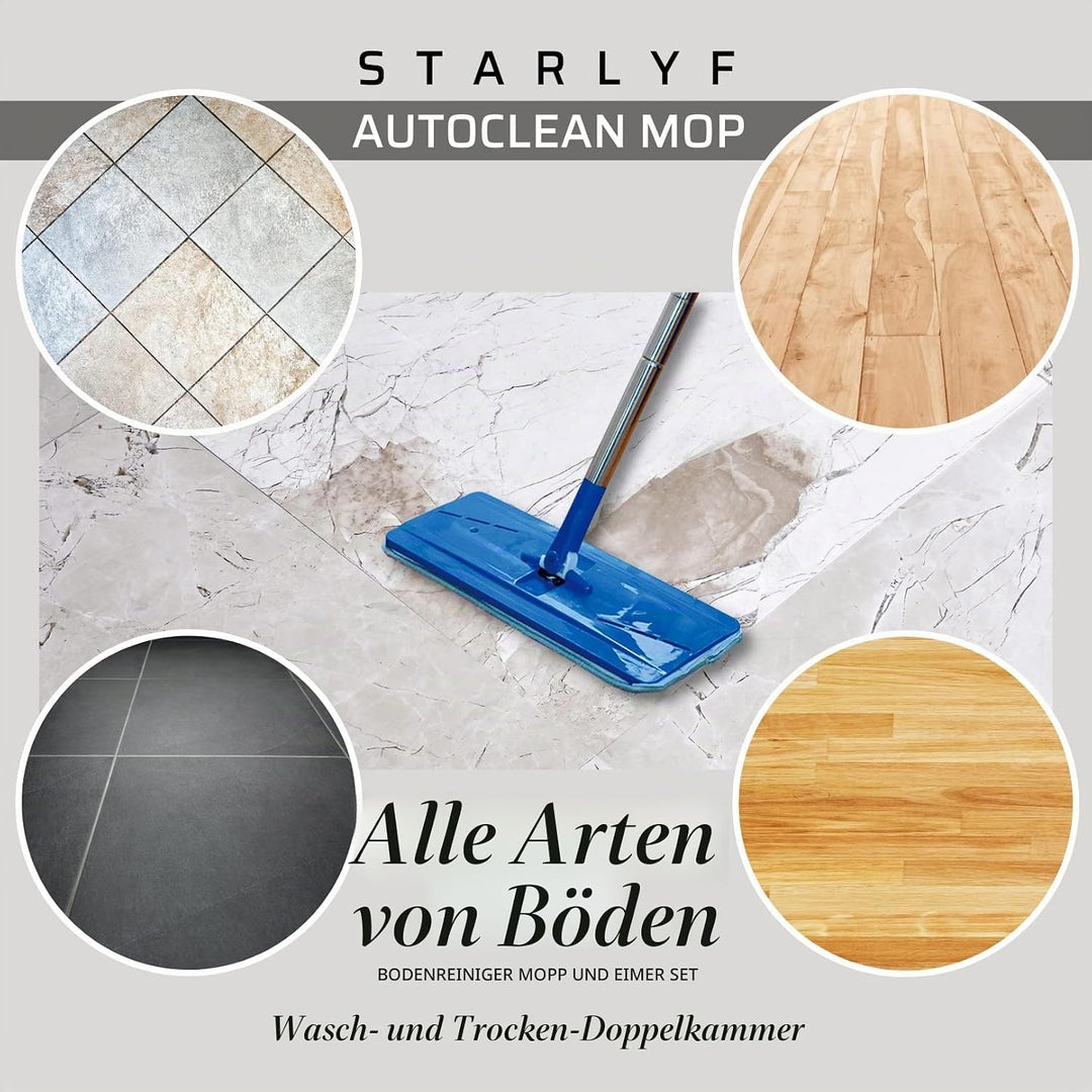 STARLYF AutoClean Mop - das Reinigungssystem mit automatisch trocknendem Mopp und Eimer, einem Mikro