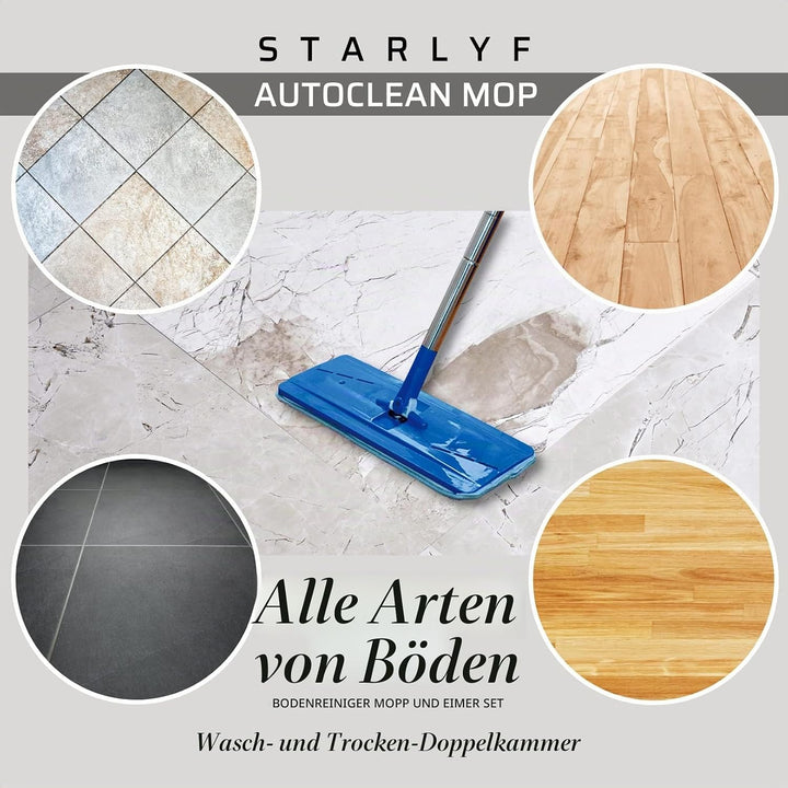 STARLYF AutoClean Mop - das Reinigungssystem mit automatisch trocknendem Mopp und Eimer, einem Mikro