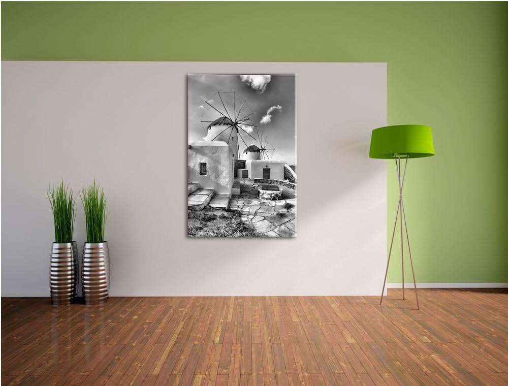 Pixxprint Windmühlen am Mittelmeer als Leinwandbild | Grösse: 100x70 cm | Wandbild | Kunstdruck | fe