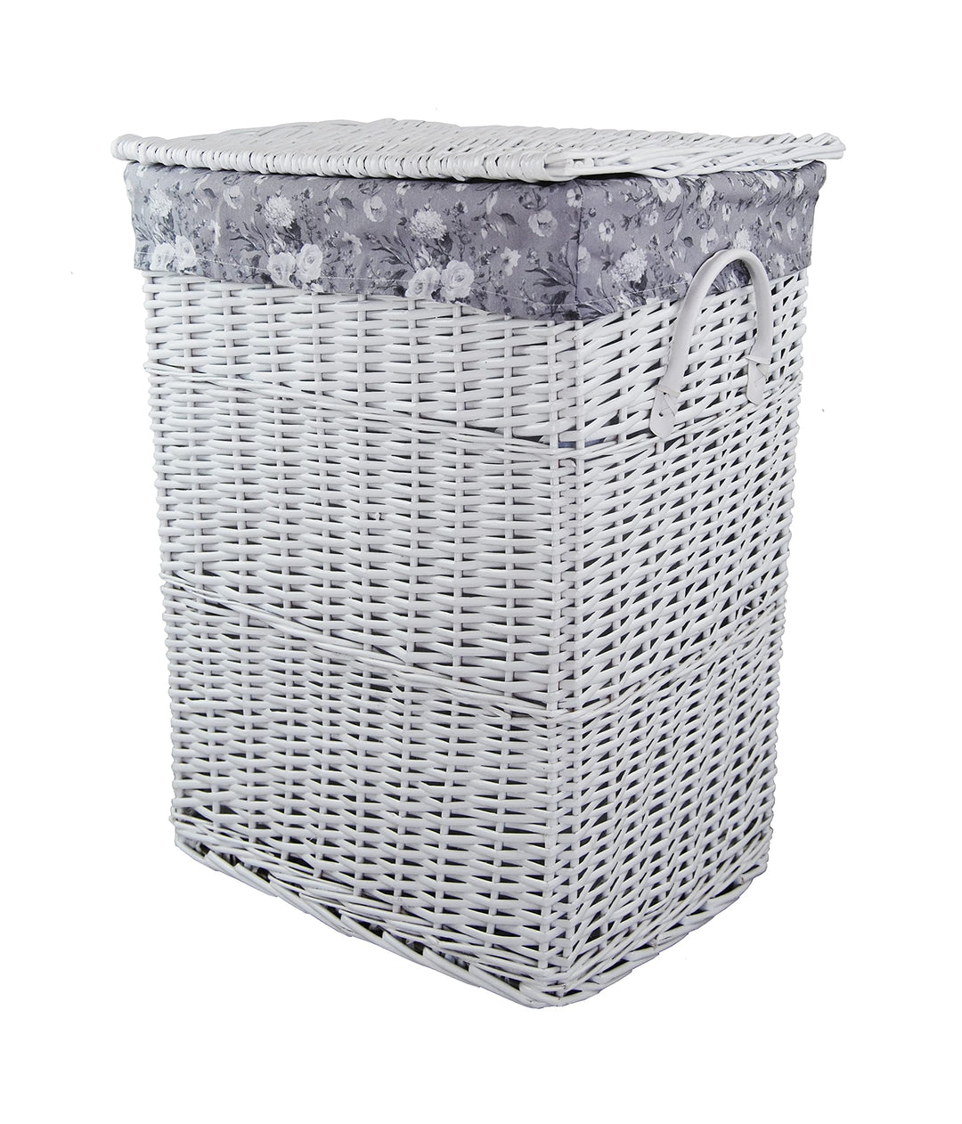Wäschekorb Wäschetruhe Weide weiss Blumenmuster grau 48x36 H.62