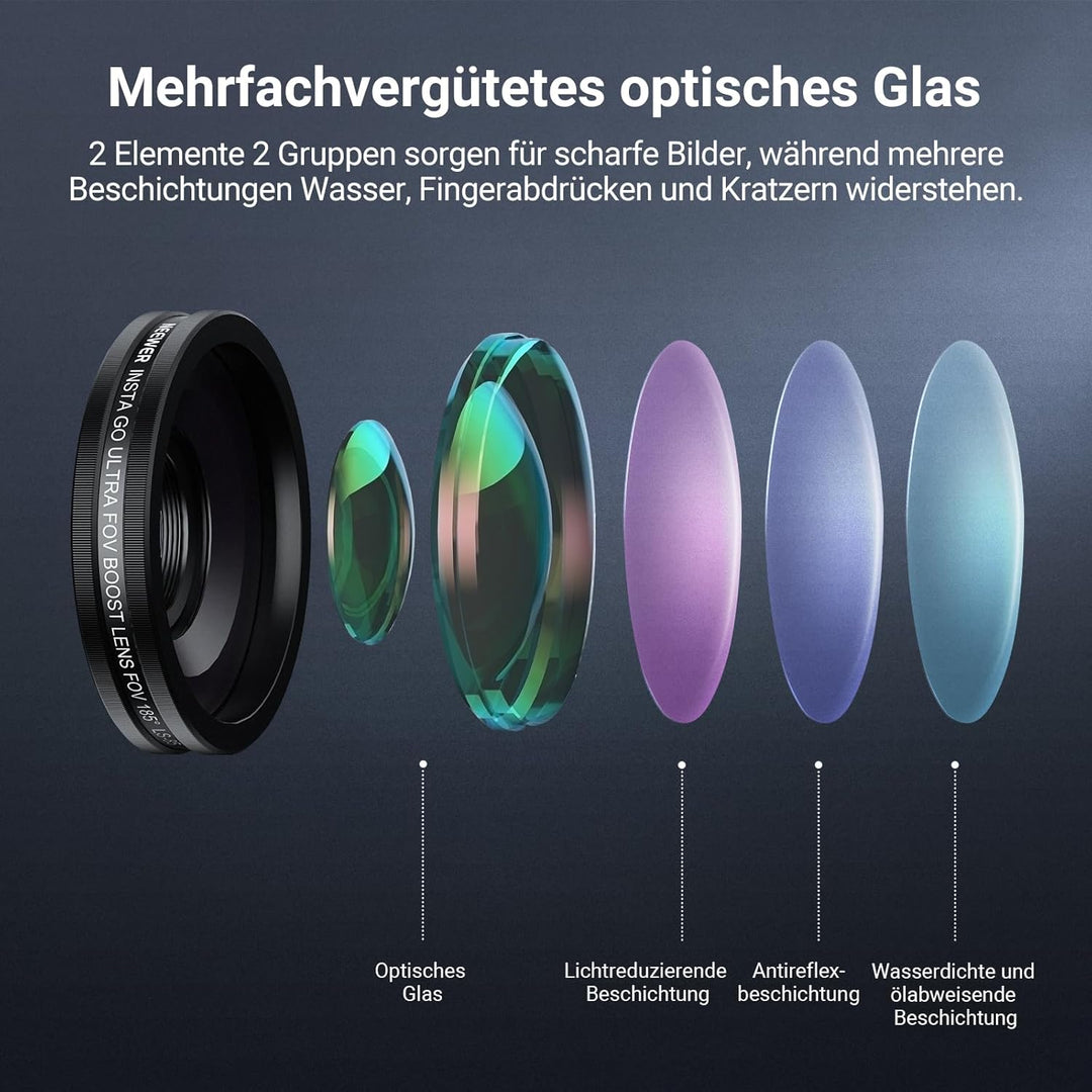 NEEWER Weitwinkelobjektiv kompatibel mit Insta360 GO Ultra, 185° FOV, mehrfachvergütetes HD Optische