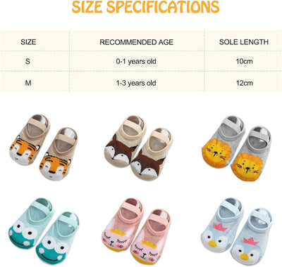 Barakara Baby Socken, 6 Paar Niedliche Antirutsch Kindersocken Knöchelsocken Baumwollsocken, Cartoon