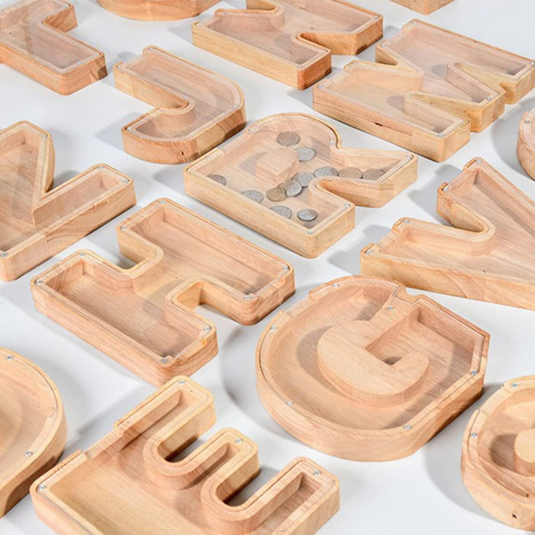 LEcylankEr Spardose Kinder Personalisierte A-Z Alphabet Sparbüchse Holz Spardose Dekoration Kreative