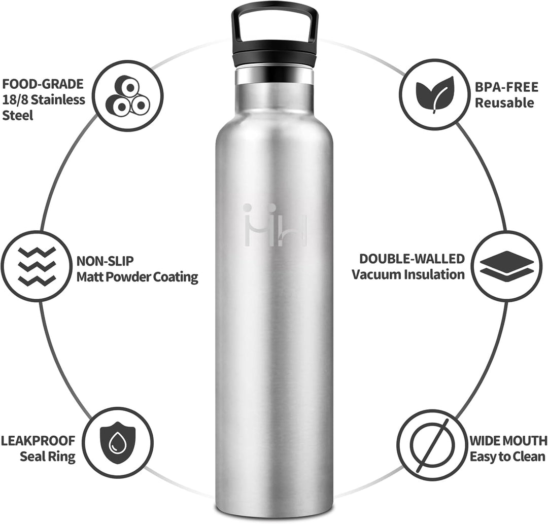 HoneyHolly Trinkflasche 1L Edelstahl, BPA-Frei, Wasserflasche Edelstahl, Auslaufsichere Isolierflasc