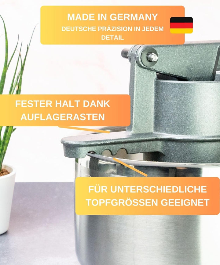 Thiru Spätzlepresse Premium - Kartoffelpresse mit Auflagerasten - Ideal für Spätzle, Kartoffeln, Säf