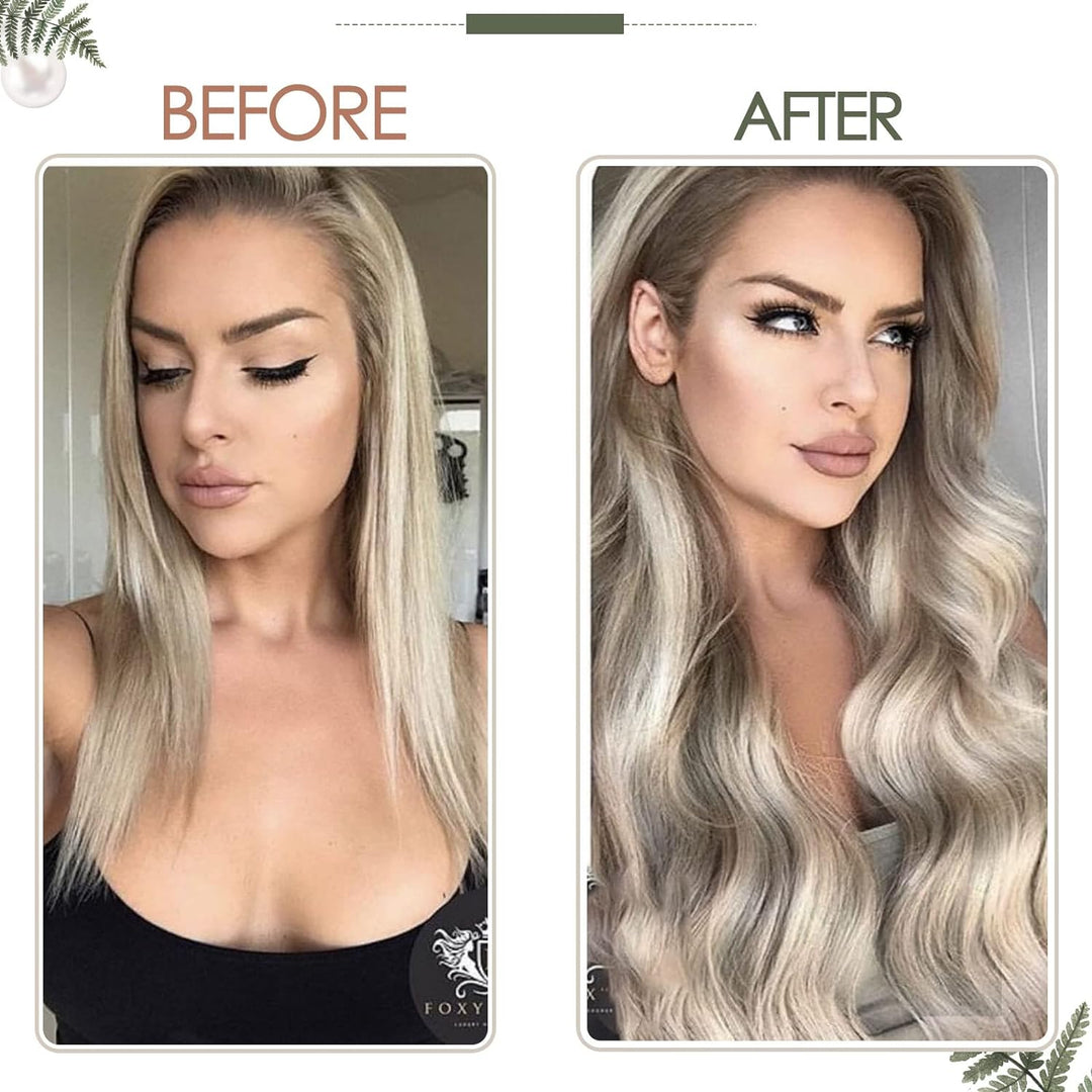 RUNATURE Blond Haartressen Echthaar Exensions Aschbraun mit Platinblond Tressen Echthaar Zum Einnähe