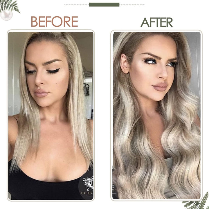 RUNATURE Blond Haartressen Echthaar Exensions Aschbraun mit Platinblond Tressen Echthaar Zum Einnähe