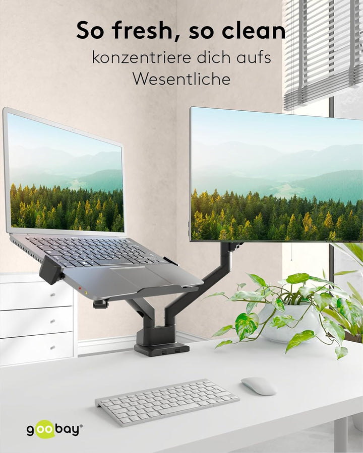 goobay Deluxe Laptophalterung für Monitore von 11,6 bis 17,3 Zoll (29-44 cm), max. 9 kg, zur Montage