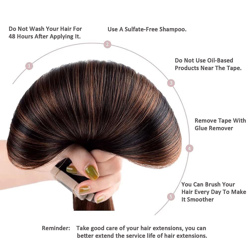 HotLulana Tape Extensions Echthaar Omber Off-Black Hellbraun Gemischt 20stück 40g 16zoll (40cm) 100%