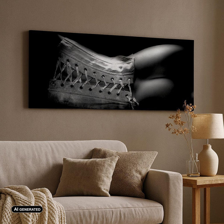 Wandbilder Dekoration Wohnzimmer Weiblicher Körper Leder Korsett Frau Bilder auf Leinwand 120x50cm L