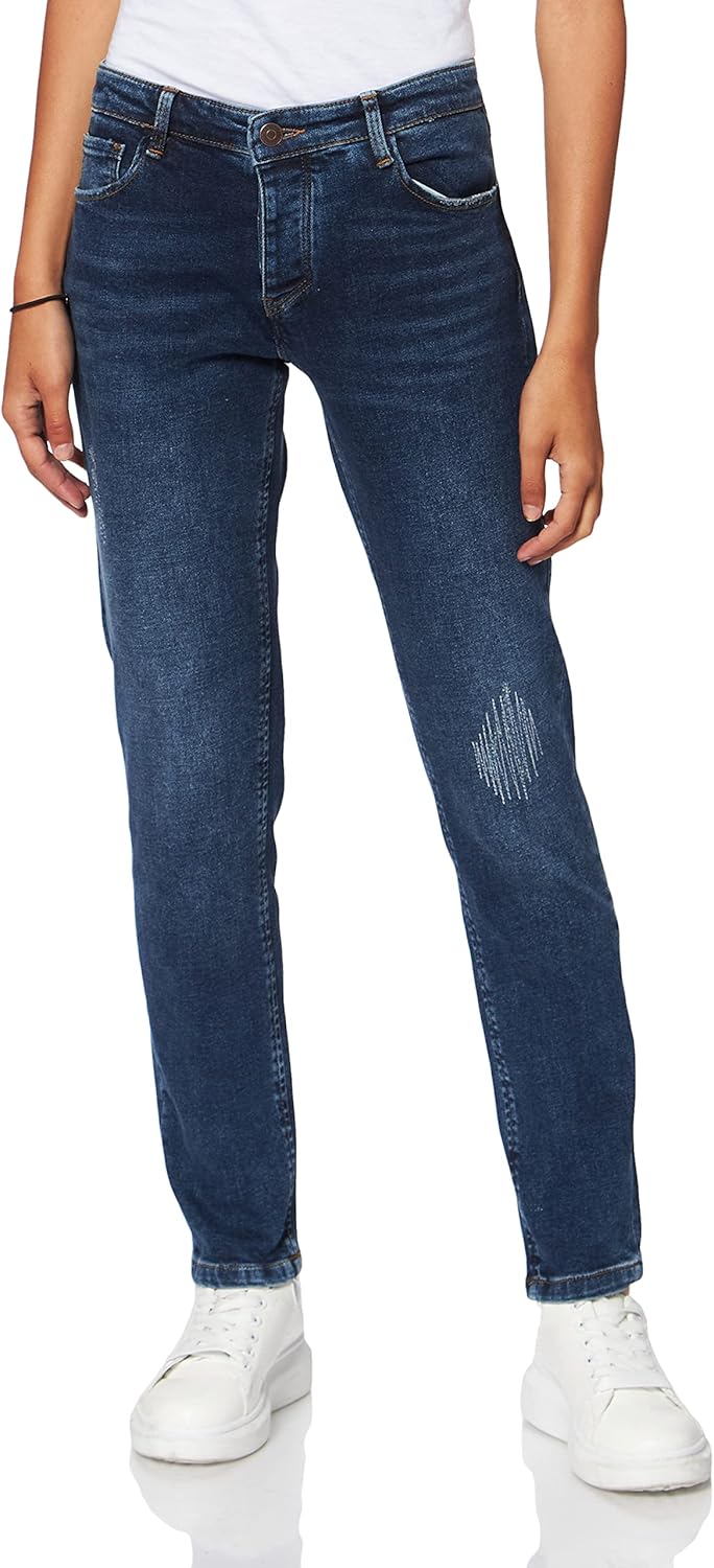 Cross Jeans Damen Gwen Boyfriend Jeans, Blau (Dark Mid Blue 058), W25 (Herstellergrösse: 25/30)