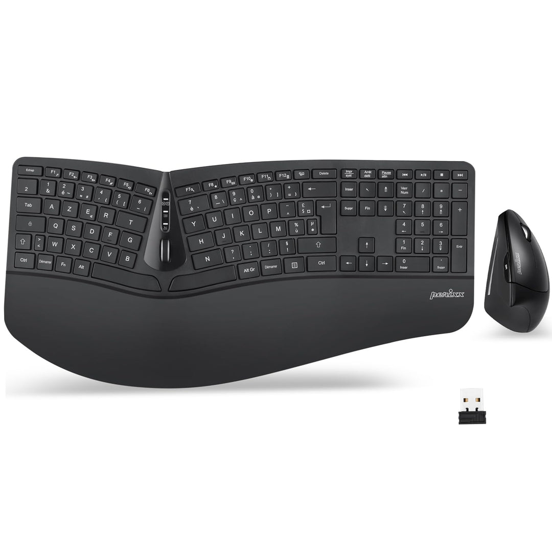 Perixx Periduo-605 Combo Ergonomische Tastatur und Maus, kabellos, USB, vertikale Maus mit neigbarem