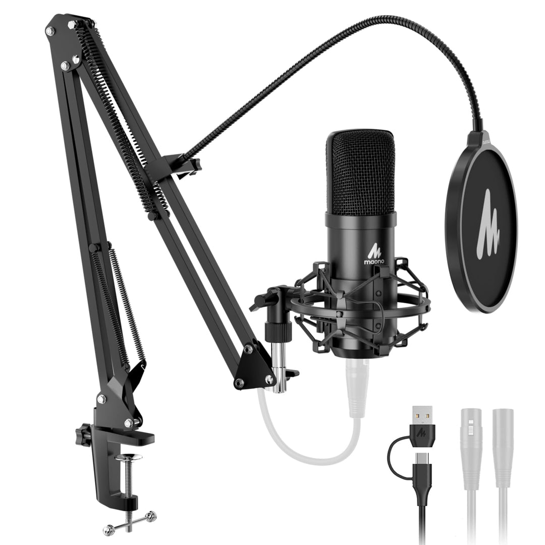 MAONO XLR/USB-Kondensatormikrofon: 192 kHz/24 Bit Plug & Play PC-Computer-Podcast Nieren-Metallmikro