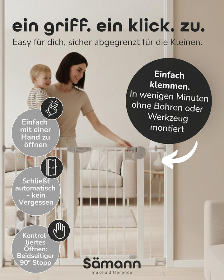 Sämann Türschutzgitter &amp; Treppenschutzgitter mit Elefantenfuss I 109-119 cm I Extra Höhe von 77 cm I