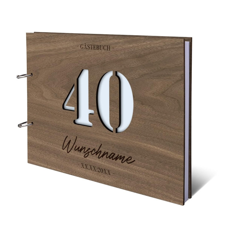 Individuelles Gästebuch zum 40. Geburtstag – Echtes Holz mit Persönlicher Gravur, Zahl ausgestanzt –
