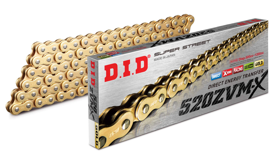 DID Kette 520 ZVMX, 118 Glieder (X-Ring gold), offen mit Nietschloss