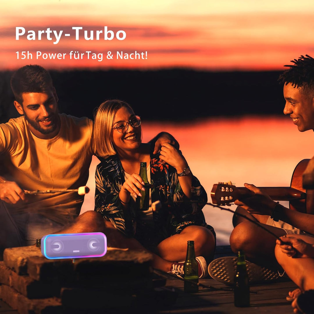 DOSS SoundBox Pro+ Bluetooth Lautsprecher mit IPX6 Wasserdicht, 24W Dualen Bass-Treibern, Stereo-Pai