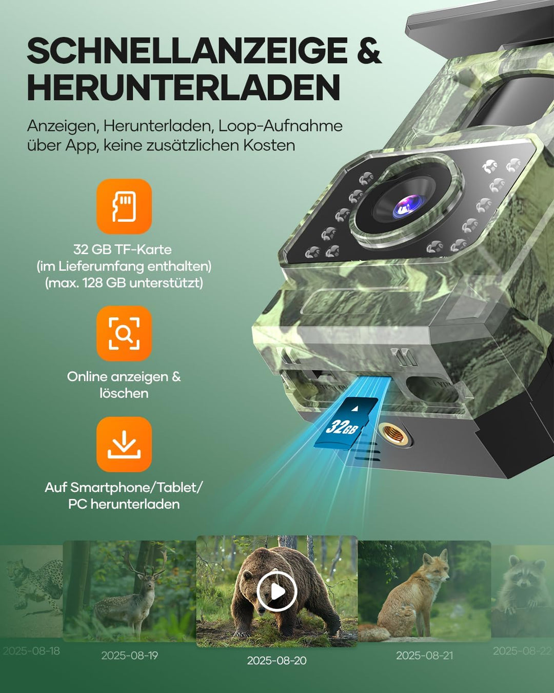 Wildkamera mit Handyübertragung App, 4K 64MP WIAN Solar Wildtierkamera mit Nachtsicht Bewegungsmelde