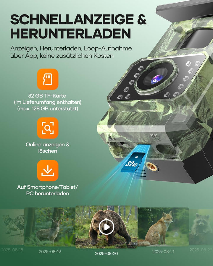Wildkamera mit Handyübertragung App, 4K 64MP WIAN Solar Wildtierkamera mit Nachtsicht Bewegungsmelde